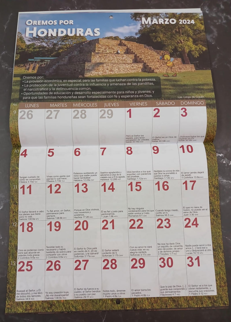 Calendario de Pared 2024 - Oremos Por El Continente - Pechi