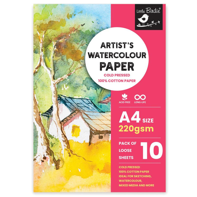 Papel Acuarela A4 200 gsm - 10 hojas - Little Birdie