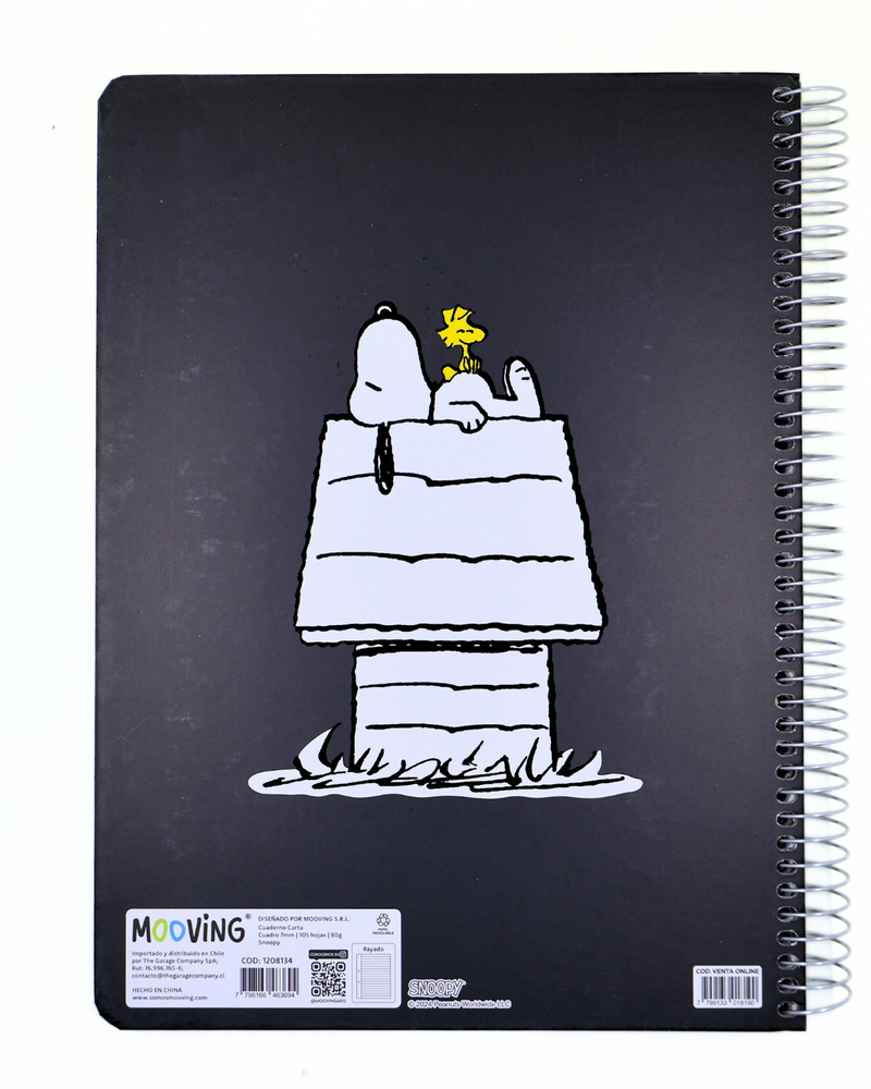 Cuaderno Snoopy (Negro) - 3 Materias - Mooving