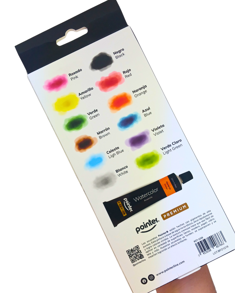 Acuarela en tubo premium - 12 Colores - Pointer