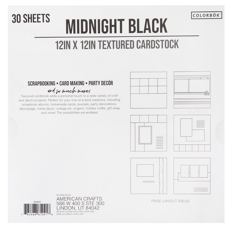 Midnight Black - Block de Cartulina Texturizada 12x12 - Colorbock