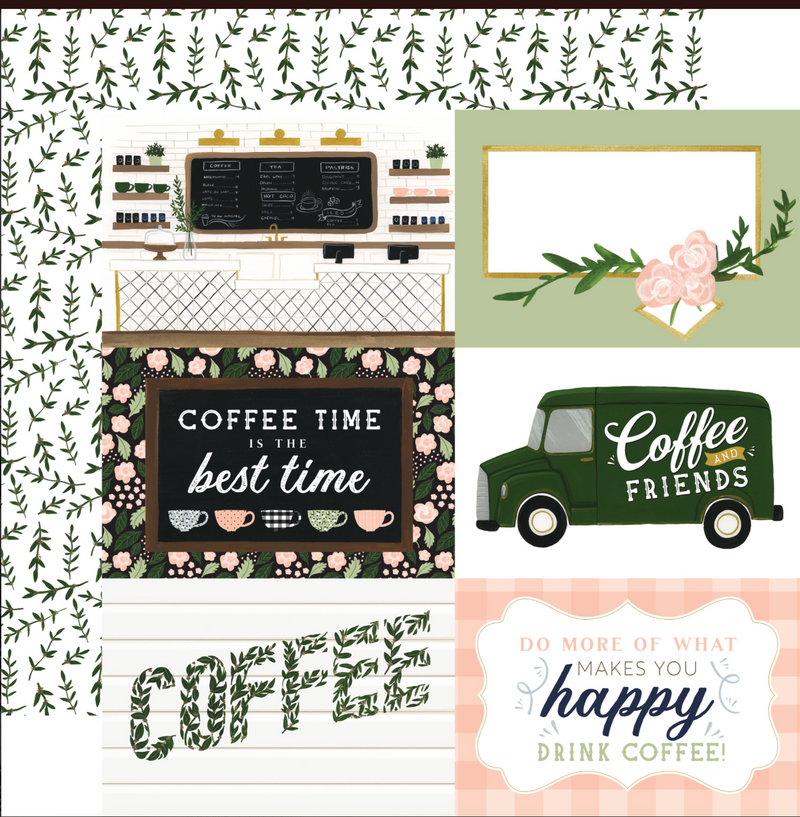 Coffe And Friends - 6x4" Journaling Cards - Papel Scrap 12x12  - Echo Park