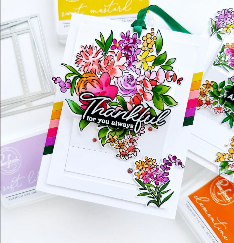 Kit de Sello, Troquel y Stencil - Garden Bouquet - Pinkfreshstudio