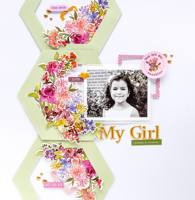 Kit de Sello, Troquel y Stencil - Garden Bouquet - Pinkfreshstudio