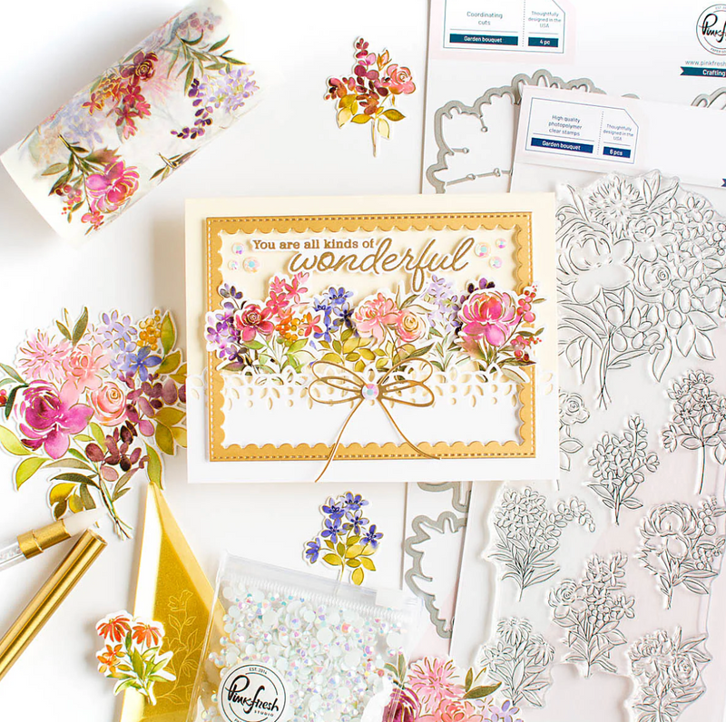 Kit de Sello, Troquel y Stencil - Garden Bouquet - Pinkfreshstudio