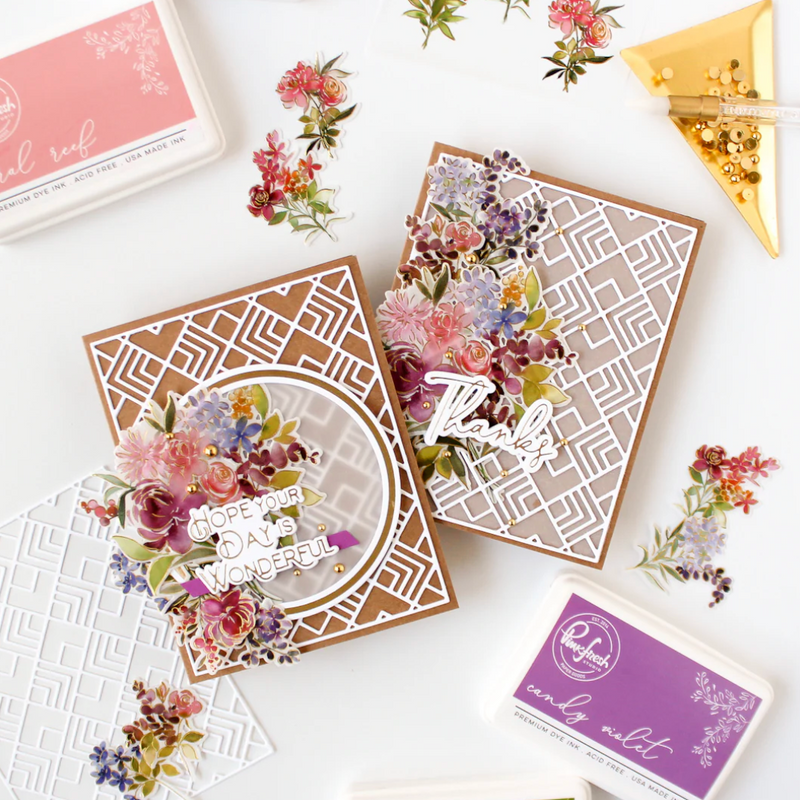 Kit de Sello, Troquel y Stencil - Garden Bouquet - Pinkfreshstudio