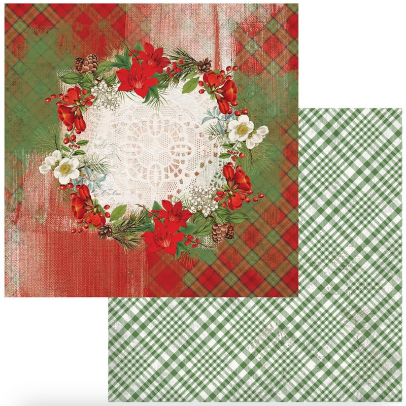 Evergreen Season - Ceremonious Poisenttias - Papel Scrap 12x12  - 49 And Market