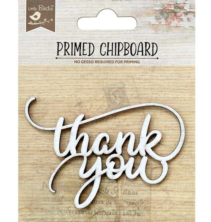 Chipboard con imprimación, corte láser - Thank You - Little Birdie