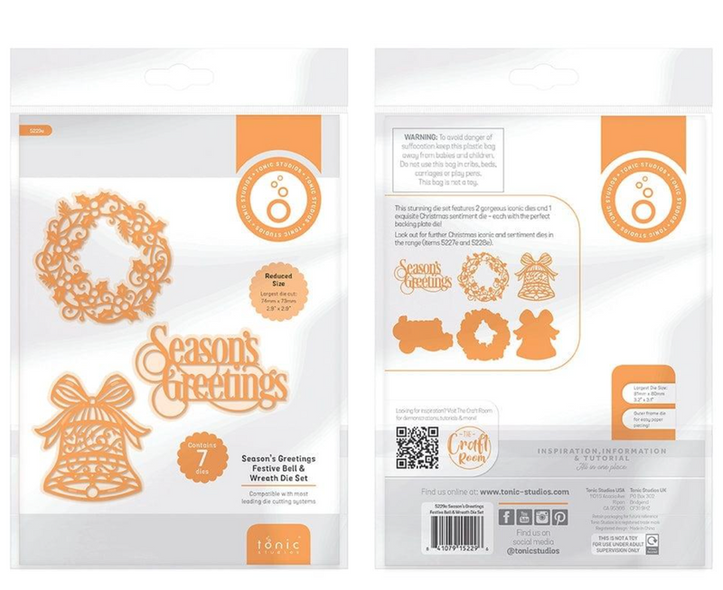 Seanson's Greetings Festive Bell & Wreat - Set de Troqueles - Tonic Studio