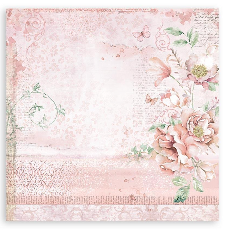 Blue and Rose Land - Tela de Polyester 12"x12" - Stamperia