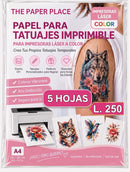 Papel para tatuajes temporales (IMPRESION LASER)  - Tamaño A4- 5 hojas