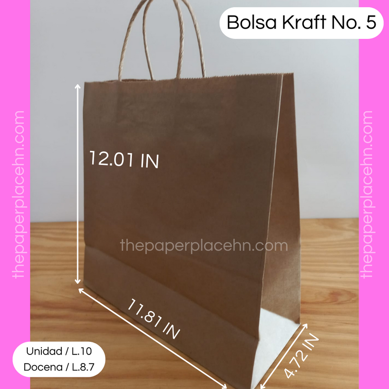 Bolsas Kraft  - Tamaño No. 5 - Unidad/Docena