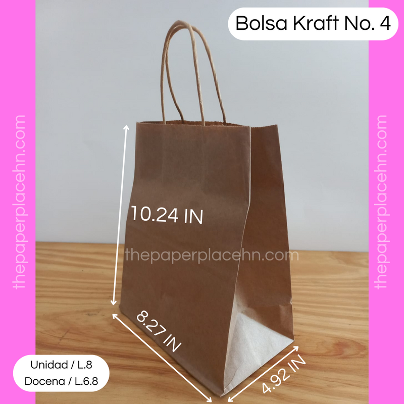 Bolsas Kraft  - Tamaño No. 4 - Unidad/Docena