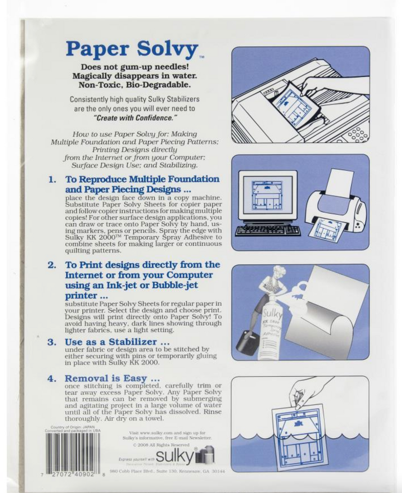 Papel Soluble en Agua 8.5x11" - Pack 12 Unidades -  Sulky